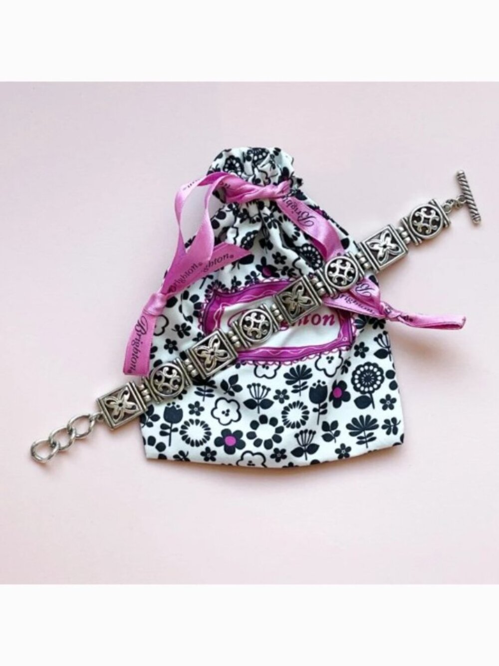 Brighton Silver Toggle Closure Wide Bracelet With Pouch